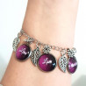 Bracelet Prénoms Personnalisé Cabochons Violets et Breloques Feuilles