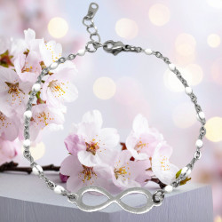 Bracelet Infini Acier Inoxydable & Perles Blanches - Lyne Créa