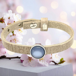 Bracelet Fin Cuir Beige & Cabochon Bleu Oeil de Chat - Lyne Créa