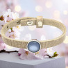 Bracelet Fin Cuir Beige & Cabochon Bleu Oeil de Chat - Lyne Créa