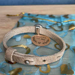 Bracelet Fin Cuir Beige & Cabochon Bleu Oeil de Chat - Lyne Créa