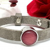 Bracelet Fin taupe & Cabochon rose  Oeil de Chat - Lyne Créa