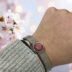 Bracelet Fin taupe & Cabochon rose  Oeil de Chat - Lyne Créa