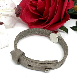 Bracelet Fin taupe & Cabochon rose  Oeil de Chat - Lyne Créa