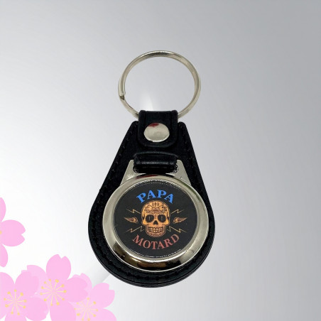 Porte-clés Papa Motard Tête de Mort - Cadeau Personnalisé - Lyne Créa