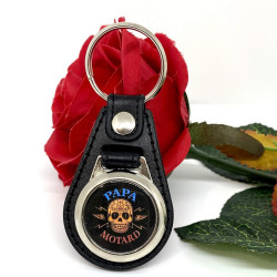 Porte-clés Papa Motard Tête de Mort - Cadeau Personnalisé - Lyne Créa