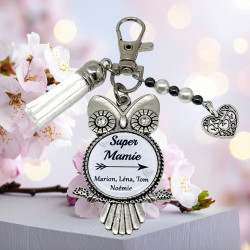 Porte-clés Bijou de Sac Personnalisé Super Mamie - Hibou Chouette