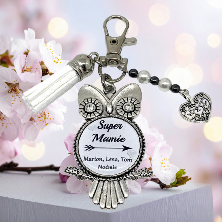 Porte-clés Bijou de Sac Personnalisé Super Mamie - Hibou Chouette
