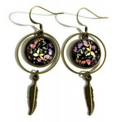 Boucles d'Oreilles Fleurs  - Bohème Plume Bronze - Bijoux Fait Main