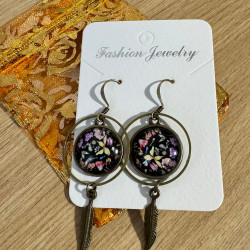 Boucles d'Oreilles Fleurs  - Bohème Plume Bronze - Bijoux Fait Main