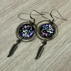 Boucles d'Oreilles Fleurs  - Bohème Plume Bronze - Bijoux Fait Main
