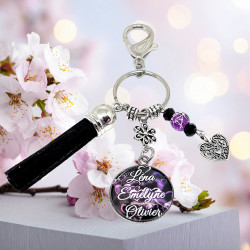 Porte-Clés Personnalisé Prénoms Violet & Noir Lyne Créa