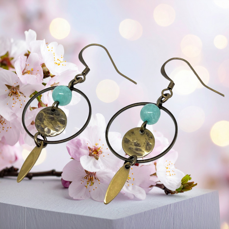 Boucles d'Oreilles Artisanales "Esprit Bohème" laiton bronze. Lyne Créa