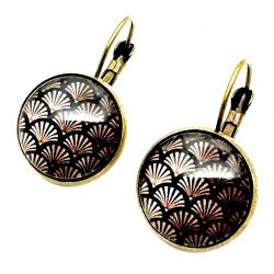 Boucles d'oreilles dormeuses bronze cabochons art déco