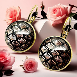 Boucles d'oreilles dormeuses bronze cabochons art déco