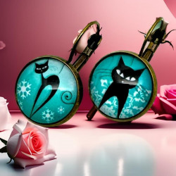 Boucles d'oreilles dormeuses chats noirs