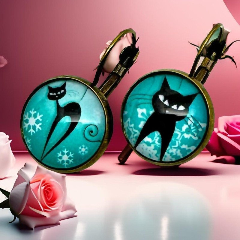 Boucles d'oreilles dormeuses chats noirs Boucles d'oreilles dormeuses chats noirs