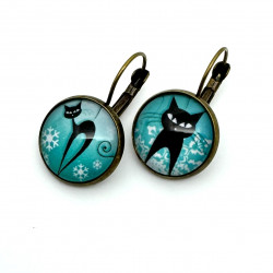 Boucles d'oreilles dormeuses chats noirs