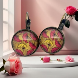 boucles d'oreilles, wax africain, motif floral, fait main