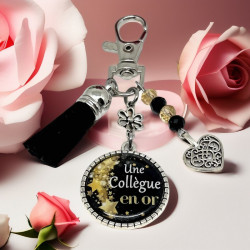 Porte clés collègue en or cadeau fait main Lyne Créa