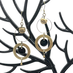 Boucles d'oreilles artisanales géométriques bronze en laiton. Lyne Créa