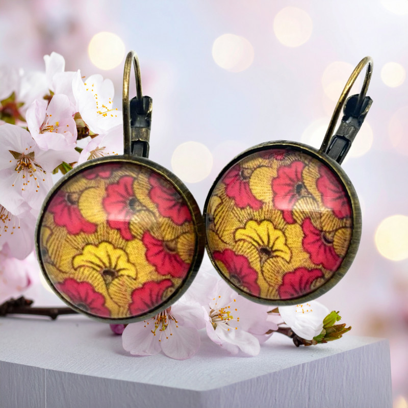 Boucles d'oreilles jaune rouge Wax. Lyne Créa