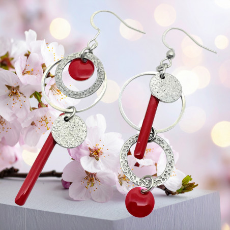 Boucles d'oreilles acier inoxydable asymétriques. Lyne Créa