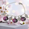 Bracelet Prénoms Personnalisé Cabochons Violets et Breloques Feuilles